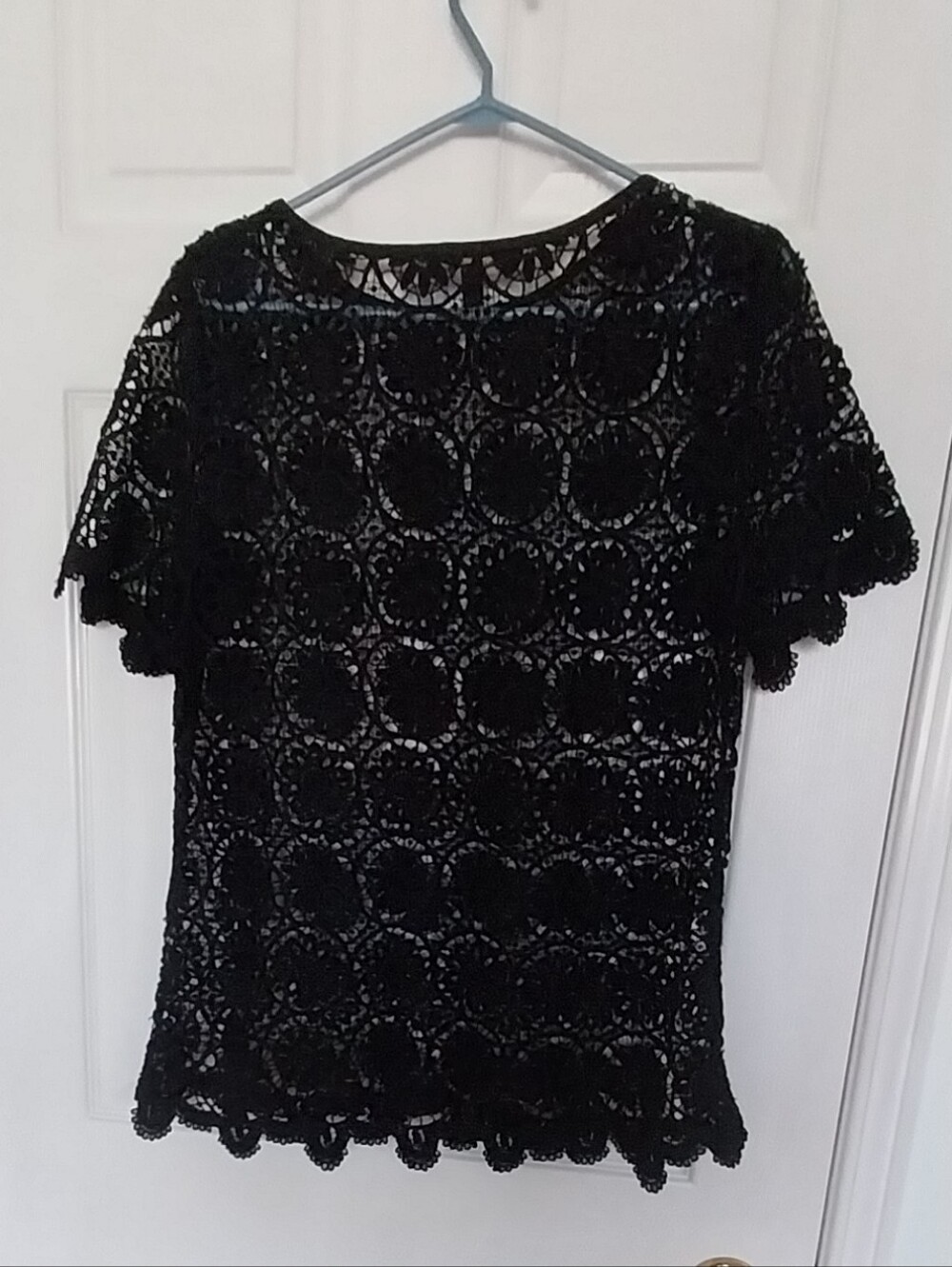 Black Lace Overlay Short Sleeve Top
